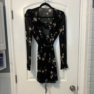 Reformation floral wrap mini dress sheer long sleeves size xs